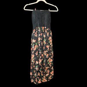 Deb Black Strapless Maxi Dress with Floral Skirt Size Small